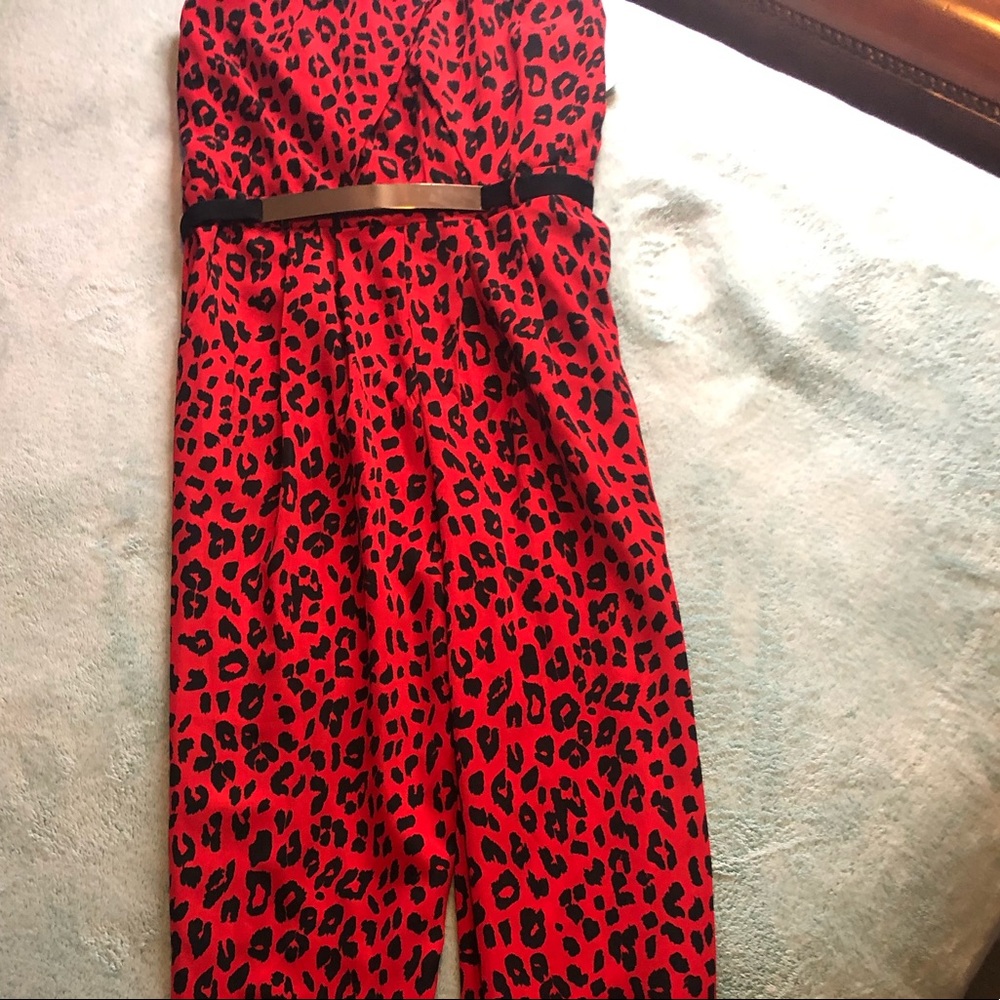 New size L red leopard print jumpsuit with belt